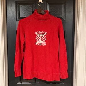 Coldwater Creek Red Turtleneck Sweater with White Snowflake. Large